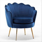 Velvet Barrel Accent Chair with Scalloped Silhouette and Gold Metal Legs, Decorative Piece Suitable for Traditional, Modern, and Contemporary Spaces, Navy Blue