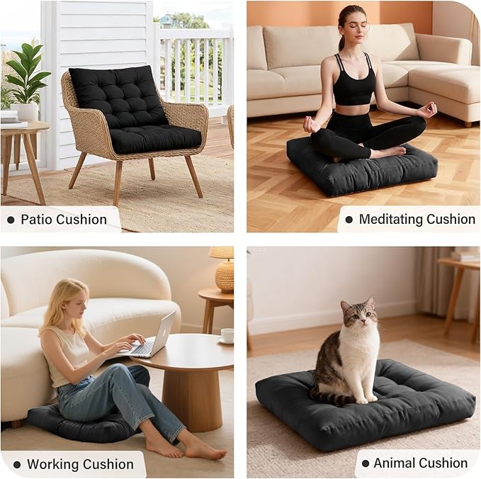 Tiita Outdoor Cushions Square Floor Pillow Thicken Tufted Seat Pad Large Floor Cushion for Yoga Meditation Living Room