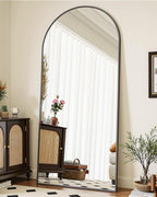 Full-Length Floor Mirror with Stand, 71"x32" Arched Style Full Body Standing Mirror for Bedroom, Living Room, Gym, Dorm - Shatter-Resistant & Easy Assembly, Black