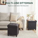17.7" Ottoman with Storage, Square Storage Ottoman for Dorm, Faux Leather Ottomans with Legs for Living Room, Bedroom, Brown