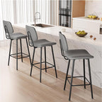 29-Inch Leather Bar Stools Set of 2, Counter Height Barstools with High Backrest，Bar Chairs for Kitchen Island with Heavy Duty Metal Base, Gray