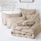 CozyLux King Size Comforter Set Wheat, 7 Pieces Pintuck Bed in A Bag Wheat Comforter King Size, Pinch Pleat Bedding Set with All Season Comforter, Sheets, Pillowcases & Shams