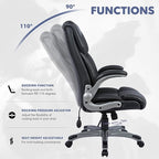 COLAMY Leather Executive Office Chair- High Back Home Computer Desk Chair with Padded Flip-up Arms, Adjustable Tilt Lock, Swivel Rolling Ergonomic Chair for Adult Working Study-Black, Set of 2