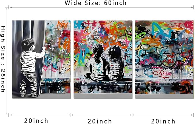 Novatique Banksy Canvas Wall Art Colorful Pop Art Wall Decor Graffiti Art Painting Street Picture Canvas Print for Living Room Bedroom,20" x 28" x 3pcs