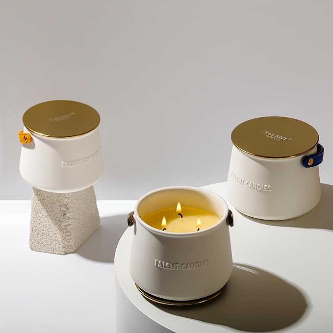 Candles for Home Scented - Scandinavian Style 3 Wick Candle - 30 Hours Long-Lasting Ceramic Candle Jar - Soy Candles Non Toxic with Minimalist Design - Grapefruit Rose