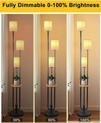 Lightdot 64Inch Floor Lamp with Table Dimmable Black Floor Lamp for Living Room 3 Lights Mid Century Modern Tall Standing Lamp with Fabric Shade for Bedroom/Sofa Beside/Corner Decor(Bulbs Included