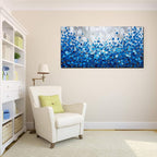 MyArton Large Textured Blue Flowers Canvas Wall Art Hand Painted Modern Decoration Oil Painting Picture Framed Ready to Hang 60x30inch