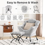 Lazy Chair with Ottoman, Large Light Grey Lounge Accent Chair with Ottoman and FA Throw Pillow, Comfy Plush Reading Chair for Living Room Bedroom Dorm Room Office Apartment Relaxing Use