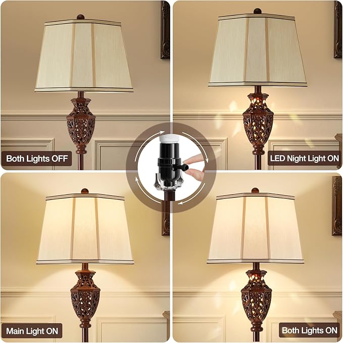 Luvkczc Vintage Floor Lamp - Brown Resin 6-Sided Carved Hollow Light Design, Mid-Century Modern Standing Lamp for Living Room, Bedroom, Study(Bulb Included)
