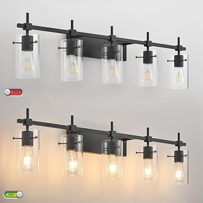 SOLFART Bathroom Light Fixtures Matt Black 5 Lights Vanity Lighting Fixtures Over Mirror Light Fixtures for Bathroom Above Mirror