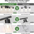 4-Light Bathroom Light Fixtures, Vanity Light with Clear Glass Shades, Matte Black Bathroom Light Fixtures Over Mirror, Modern Bathroom Wall Lamp for Mirror Living Room Cabinet Bedroom