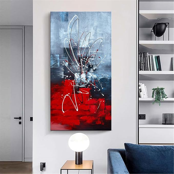 zoinart Abstract Large Vertical Canvas Wall Art 24x48 Inches Hand Painted Modern Colorful Oil Paintings Red Artwork for Living Room Aisle Bedroom Dining Room Wall Decor