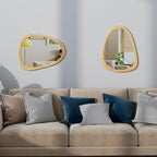 22.5" x 17.5" Irregular Wall Mirror, Natural Wooden Framed Asymmetrical Wall Mirror for Living Room Bedroom Bathroom Entryway, Modern Decorative Hanging Hook