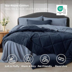 Bedsure King Comforter Set - 7 Pieces Reversible Navy Blue Bedding, King Size Bed Set for All Seasons, Bed in a Bag with Down Alternative Comforter, Sheets, Pillowcases & Shams
