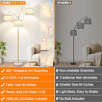 Dimmable Floor Lamp - 3 Lights Gold Arc Floor Lamps for Living Room, 1000LM Modern Tall Standing Lamp with White Shade&Marble Base, Mid Century Tree Floor Lamp for Bedroom Office, 3 LED Bulbs Included