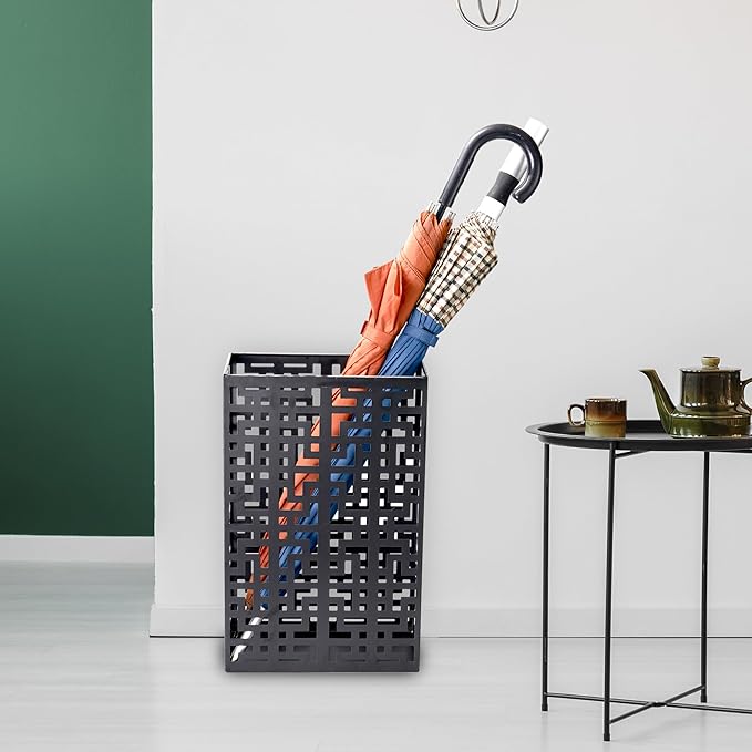 Umbrella Stand Rack for Entryway, Hollow Metal Holder, FreeStanding Storage Bin for Long Umbrellas, Holds 6-7, Black