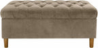 Homepop Home Decor | Tufted Ainsley Button Storage Ottoman Bench with Hinged Lid | Ottoman Bench with Storage for Living Room & Bedroom,Fawn Velvet