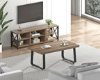 HSH Farmhouse Modern Simple Oak Center Table - Industrial Minimalist Rectangle Living Room Coffee Table, Wood and Metal, Rustic Oak, 39 in