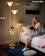Dimmable Flower Floor Lamps with Table, 2-Lights Dimmable Floral Floor Lamp, 3000K Warmwhite Candle Holder Style Modern Floor Lamp, Rustic Gold Standing Lamp for Living Room Bedroom
