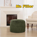 Unstuffed Ottoman Pouf Cover – Round Faux Fur Footstool Plush Floor Pouf (No Filler Included) Perfect for Living Room, Bedroom, or Office Lounge (Green, 26x26x18 in)