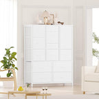 GarveeHome 15 Drawers Dressers, Chest of Drawers with Wood Tabletop, Metal Frame, Storage Organizer Unit with Fabric, Tall Dressers for Bedroom Living Room Hallway Entryway, White
