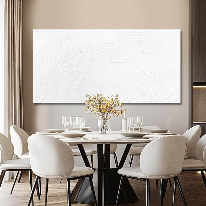 NBAODAN White Abstract Canvas Wall Art for Living Room Minimalist Home Decor Textured Wall Decor Line Art Oil Painting for Bedroom Dining Room 24x48 Inch
