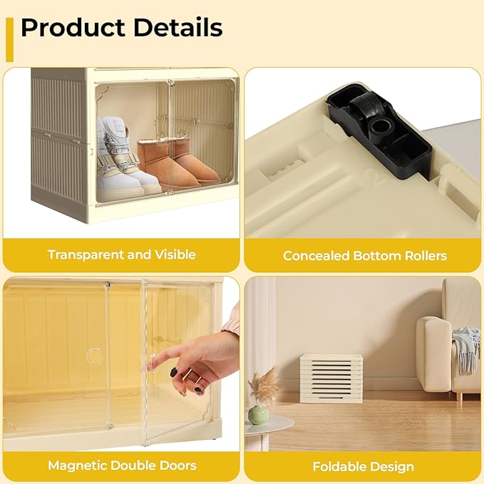 GCCSJ 9-Tier 18 Pairs Foldable Shoe Rack Organizer, Plastic Collapsible Shoe Shelf, Folding Shoe Box Storage Cabinet with Magnetic Clear Door Easy Assembly for Entryway, Bedroom, Living Room