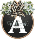 Circular Surname Front Door Welcome Sign - 26 Letter House Wreath, Front Porch Decorations, Year-Round Home Decor (A)
