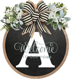 Circular Surname Front Door Welcome Sign - 26 Letter House Wreath, Front Porch Decorations, Year-Round Home Decor (A)