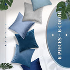 Pack of 6 Decorative Velvet Throw Pillow Covers Solid Square Soft Pillowcase Set Cushion Cases for Sofa Couch Bed Car Christmas Fall Home Decor 18 x 18 inch(Blue Color Scheme)