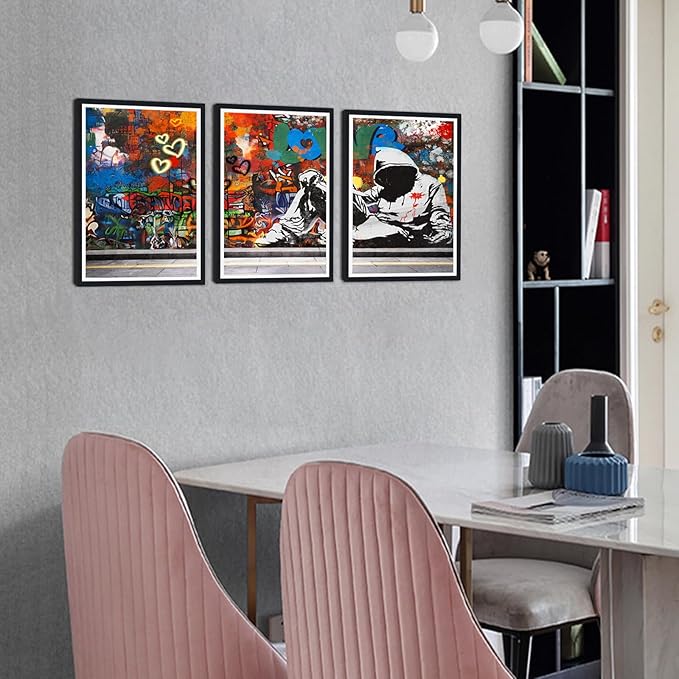 Novatique Modern Street Graffiti Wall Art Banksy Art Wall Decor Abstract Graffiti Poster Canvas Print Living Room Office Decoration,12" x 16" x 3Pcs