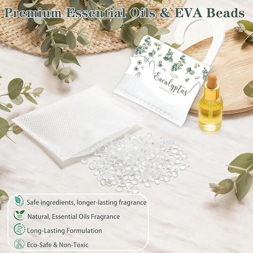 13 PCS Eucalyptus Scented Sachets, Long Lasting Hanging Air Freshener Bags for Closet, Drawer, Shoe Cabinet, Car & Bathroom, Odor Eliminator & Home Fragrance Potpourri Bag
