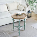 Rustic Farmhouse Round End Table, French Country Vintage Side Table,φ20.1'' x 23.6''H Rustic Solid Wood with Vintage Iron Legs, for Living Room, Bedroom, Small Spaces,Nature White