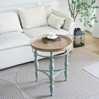 Rustic Farmhouse Round End Table, French Country Vintage Side Table,φ20.1'' x 23.6''H Rustic Solid Wood with Vintage Iron Legs, for Living Room, Bedroom, Small Spaces,Nature White