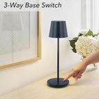 Generation Lighting Mena Accent Rechargeable Table Lamp – 14.5” Hague Blue Steel Lamp with 3-Way Base Switch, 2.4W Up/Down LED at 2700K, 260 Lumens, USB-C, Wet Rated (8000701-224)