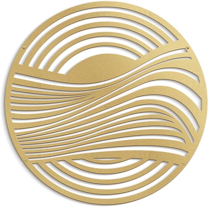 SIGNLEADER Metal Wall Art Decor Gold Circle Stripes Minimalist Modern Abstract Wall Sculpture Hangings Home Decoration for Living Room, Bedroom, Bathroom, Kitchen, Outdoor - 24" Gold