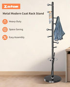 ZOZOE Metal Coat Rack Stand, Modern Coat Rack Freestanding with Natural Marble Base, Sturdy Industrial Coat Racks with 8 Hooks & Umbrella Holder,Black Coat Tree Hanger Stand for Entryway,Office