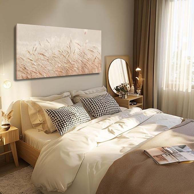 GAIDUOMAI Botanical Artwork Reed Wall Paintings Meadow Wall Art Modern Landscape Prints Office Wall Decor 24"x48" Home Living Room Decorations