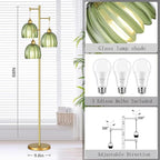 Gold Floor Lamp for Living Room,Bedroom,Mid Century Modern Standing Lamp Brass Tree 3 Light Tall Floor Lamps Vintage Retro Floor Lights Glass Green Flower Lamp Shade Farmhouse Boho Bohemian