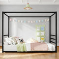 Canopy Floor Bed for Kids – Full Size, Matte-Black Steel Frame with Safety Fence, Unisex Design for Boys & Girls, Box Spring Required, Quick Assembly (Full)