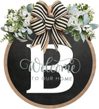 Circular Surname Front Door Welcome Sign - 26 Letter House Wreath, Front Porch Decorations, Year-Round Home Decor (B)