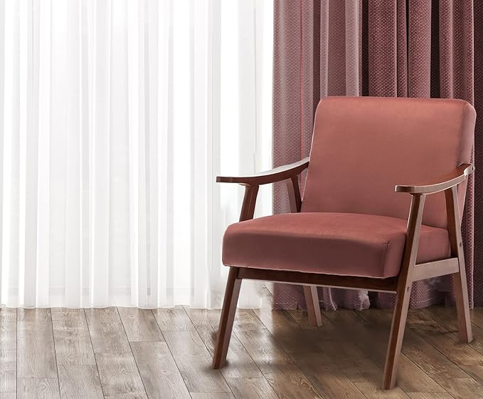 Accent Chair with Microfiber Upholstery and Solid Wood Frame, Classic Mid-Century Modern Living Room Furniture for Extra Seating, Rose