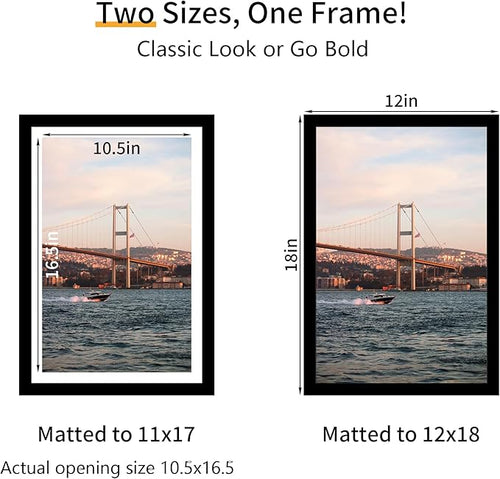 12x18 Picture Frame 3 Pack - Black Poster Frame Display Pictures 11x17 with Mat or 12 x 18 Without Mat for Wall Hanging Horizontal and Vertical