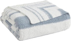 WRENGONGE Grey Blue Throw Blanket, 50x70 Soft Cozy Striped Throw Blankets for Couch, Sofa, Bed, Travel, Lightweight Fluffy Warm Plush Decorative Blankets for Women, Men Gift