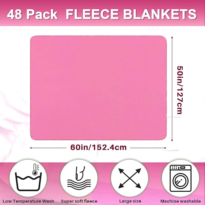 Newwiee 12 Pcs Fleece Throw Blankets Bulk 50'' x 60'' Oeko-tex Standard 100 Certified Spring Outdoor Wedding Guest Blankets Lightweight for Sleepover Donation Lap Pet Sofa Home (Pink)