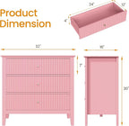 Large Pink 3 Drawer Dresser, Painted 30 Inch Tall Wood Nightstand with Storage, Wide Modern Chest of Drawers with Ball Bearing Slide for Bedroom Hallway Living Room Entryway Office