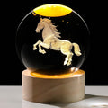 Horse Gifts for Women Men 3D Horses Crystal Ball with Wooden Light Base Glass Horse Night Light Animal Figurine Lamp Decor for Christmas Valentine Mothers Day Birthday (Diameter 2.36 inches)