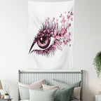 Ambesonne Butterflies Tapestry Queen Size, Female Eye Eyelashes Mascara Stare Party Makeup Animal Print, Wall Hanging Bedspread Bed Cover Wall Decor, 88" X 88", Pale Pink Purple
