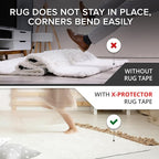 X-Protector Rug Tape - 16 Pcs Set - White Anti-Slip & Anti-Curling Carpet Tape for Hard Floors - Premium Rug Pad Gripper - Carpet Corner Grippers to Keep Your Carpet in Place & Make Corners Flat