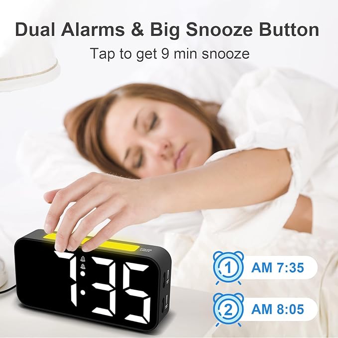 Loud Alarm Clocks for Bedrooms Heavy Sleepers, Digital Clock with Night Light, Large Display, Dual Alarm, Snooze, Dimmable Bedside Alarm Clock for Kids Teens Boys Girls